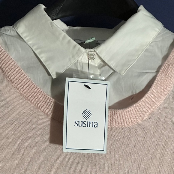 Susina Pink/White Cotton Knit Sweater Removable Collar Small - Picture 2 of 5